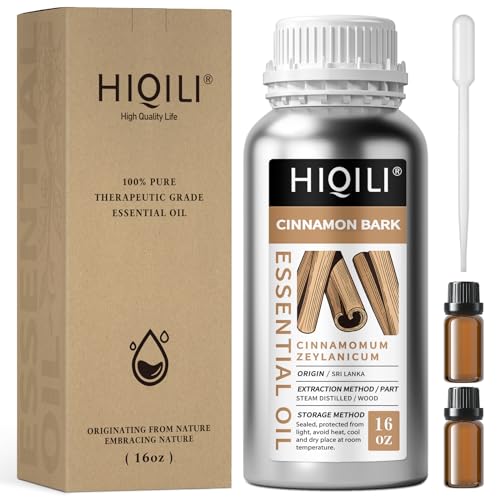 Image of HIQILI Cinnamon Essential Oil for Candle, Spary & Diffuser - 100% Pure Natural - Indoor and Outdoor