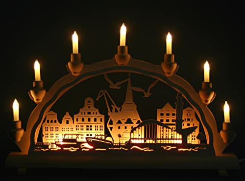 Schwibbogen Rostock/Warnemünde - Stadtmotiv - 51cm, 7 Kerzen +...