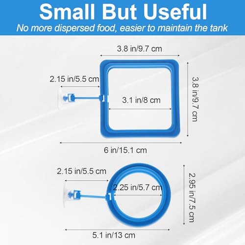 Image of 2 Packs Fish Feeding Rings with Suction Cup Aquarium Feeding Ring Fish Floating Food Feeders, Square & Circle, Blue