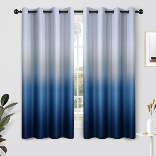 Image of SimpleHome Ombre Gradient Blue White to Gray Curtains for Bedroom, 52Wx63L | Room Darkening Curtains,Light Blocking Thermal Insulated Grommet Window Curtains for Living Room,2 Panels,63 Inches Length