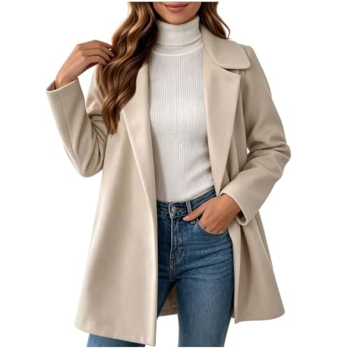 Trench Jacket Women Fall Midi Length Lapel Collar Open Front A-Line Coat - image 2