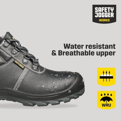 Image of SAFETY JOGGER Safety Boot - BESTBOY - Steel Toe Cap S3 /S1P Work Shoe for Men or Women, Anti Slip Puncture Resistant Steel Sole, Shock Absorbing, Water and Oil Repellant Safety Shoe, Black Leather