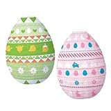 Ciieeo 2pcs Easter Hanging Paper Lanterns Egg-Shaped Bunny Decorations Pink Green for Easter Party and Home