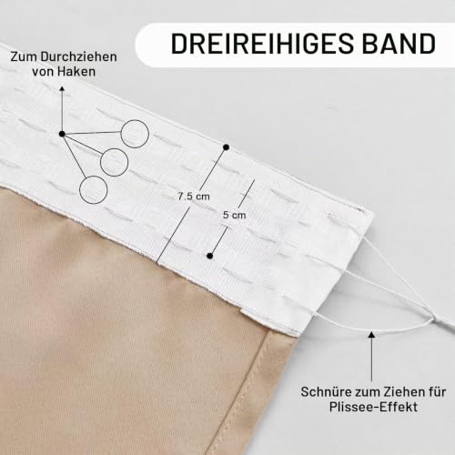 DWCN Verdunkelungsvorhänge Thermovorhänge Vorhänge Blickdicht Kräuselband – Ansicht 5