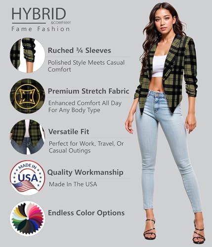 Hybrid & Company Women's Casual Work Office Blazer Jacket Open Front Shawl with 3/4 Scrunch Sleeves3