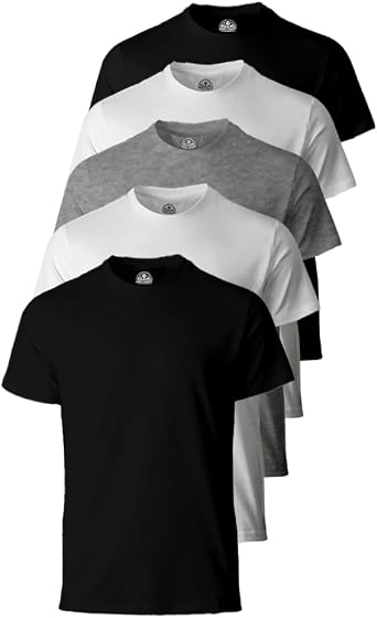 Mens Premium 5-Pack Cotton Assorted T-Shirts, True-to-Size Classic Fit, Breathable, Tag-Free Comfort
