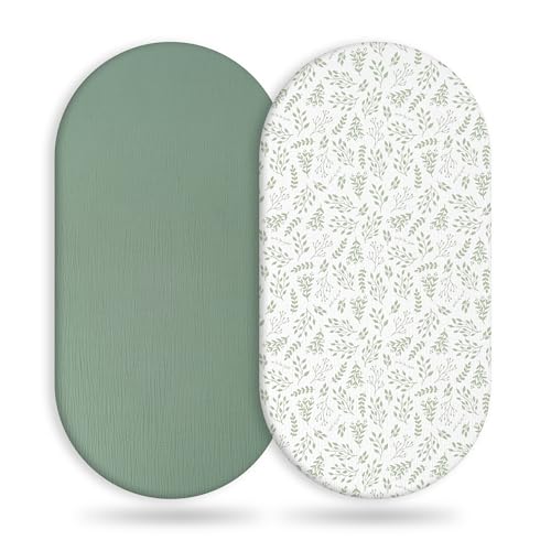 Image of Yoofoss Baby Bassinet Sheets Girl Boy, 33''X17'' Muslin Bassinet Sheet 2 Pack Bassinet Mattress Sheets Fit for Rectangle, Round, Oval, Hourglass Mattress, Cotton Soft Breathable