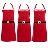 traderplus 3 Pcs Adult Christmas Aprons Santa Red Kitchen Bib for Xmas Party, Christmas Gifts