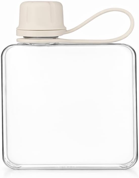Flat Water Bottle Travel Flask Portable 10.5 oz BPA Free Tritan Square Small Water Bottles Leakproof Slim Water Bottle for Purse Travel Pocket Sports Fitness (Grey, 10.5 OZ) image 2