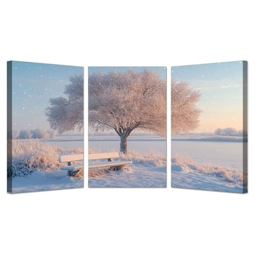Tableau Paysage Hiver Forêt TODOAA Déco Murale Prête à Poser Toile 3 Pcs