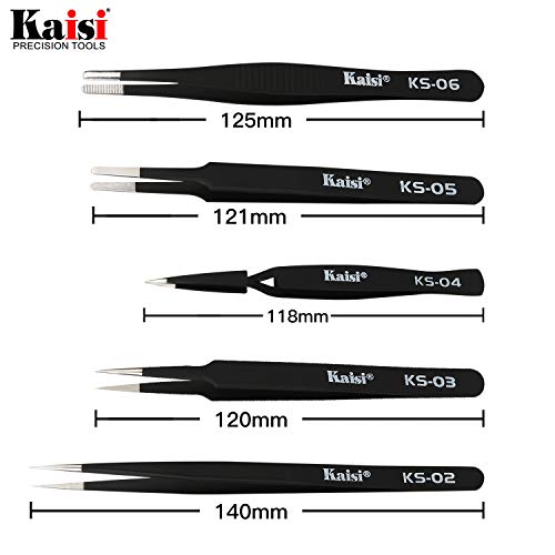 image for HengTianMei Precision Tweezers Set, Kaisi 12 PCS ESD Tweezer Set, Anti