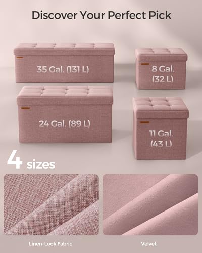 Image of SONGMICS Mazie Collection - 30 Inches Folding Storage Ottoman Bench, Ottoman Foot Rest, End of Bed Bench, Storage Chest, Load 660 lb, for Living Room, Bedroom, Entryway, Jelly Pink ULSF047R11