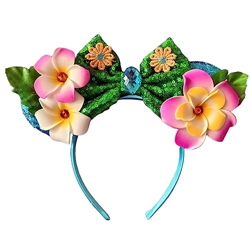 Kiddale Hawaiian Headbands Head Boppers Tropical Flower Hair Band for Women Sequin Flower Hair Accessories Costume Cosplay Headwear for Birthday Summer Luau Party Holiday Decorations