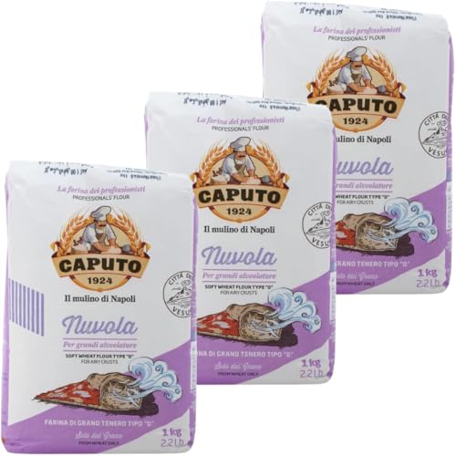 Caputo Flour Nuvola Pack of 3 x 1kg - Soft Wheat Professionals Flour Type 00 for Neapolitan Pizza - High Hydration Dough Vegan No Additives - Perfect for Airy Crusts & Homemade Sweets