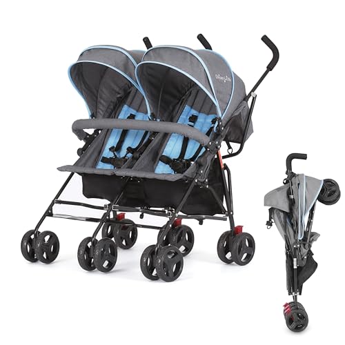 Dream On Me Volgo Twin Umbrella Stroller in Blue Lightweight