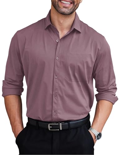 COOFANDY Button Up Shirts Long Sleeve Dress Shirts for Men Regular Fit Business Casual Shirt Lilac