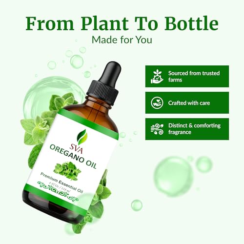 SVA Oregano Essential Oil – 4 Fl Oz – 100% Natural Oregano Oil - for Diffuser, Hair Care, Face, Skin Care, Aromatherapy, Scalp and Body Massage, Soap and Candle Making – with Dropper
