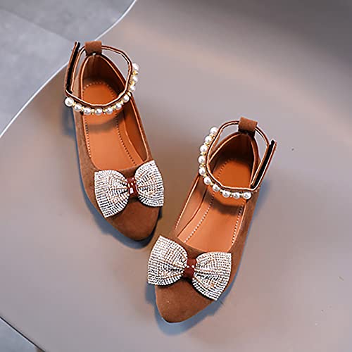 Girls Casual Shoes Shallow Mouth Slip On Pointed Pearl Princess Boat Shoes Kids Children Toddler Size 4 Sandals Girl (Brown, 6-7 Years)3