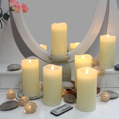 Image of Stonebriar 6 Count Ivory Real Wax 3x6 Flameless LED Pillar Candles with Remote and Timer