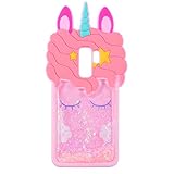 Quicksand Pink Unicorn Case for Samsung Galaxy S9,Soft Cute Silicone 3D Cartoon Animal Cover,Mulafnxal Shockproof Cases,Kids Girls Bling Bling Glitter Rubber Kawaii Character Protector for Samsung S9