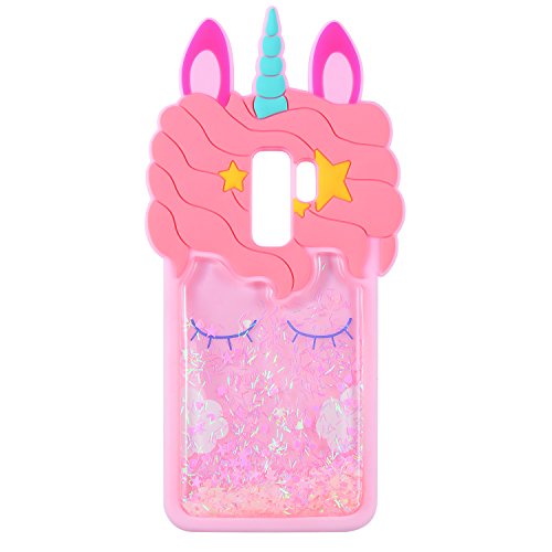 Quicksand Unicorn Case for Samsung Galaxy S9 Plus,Soft Cute Silicone 3D Cartoon Animal Cover, Mulafnxal Shockproof Cases,Kids Girls Bling Glitter Rubber Kawaii Character Protector for Samsung S9Plus +