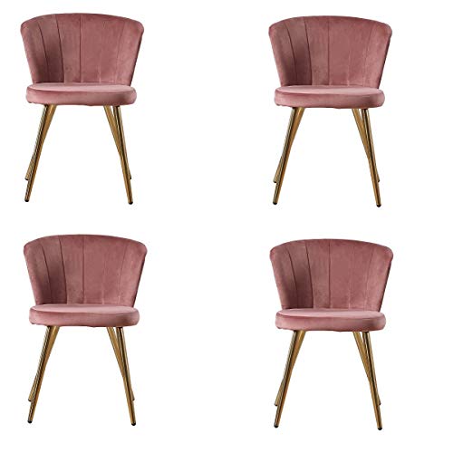 Zoyo Pack 4 Sillas de Comedor de Terciopelo Rosa Sillas de Cocina Modernas Tapizado Sillas de Salón con Dorado Electrochapado Patas de Metal Sala de Estar (Rosa, 4)