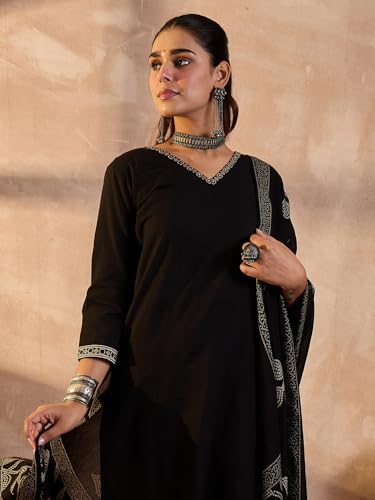 Image of INDO ERA Women's Pure Cotton Solid Solid kurta & Pant with Dupatta Set | Cotton Kurta Set For Woman
