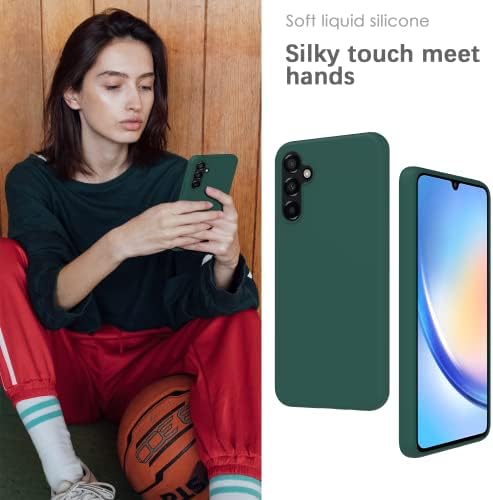 YATWIN Silicone Case for Samsung Galaxy A34 5G, Soft-Touch, Shockproof, DustProof, Antiskid Full Body Armour Phone Cover for Samsung Galaxy A34 5G - Dark Green