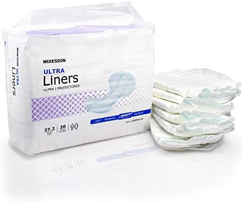 McKesson Ultra Incontinence Liners - Heavy Absorbency, Contoured, Unisex, Adult - One Size Fits Most, 27 1/5 in Long, 20 Count, 1 Pack