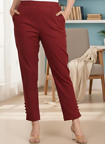 Image of Yash Gallery Women's Regular Fit Mid Rise Solid Lycra Trouser Regular Pants