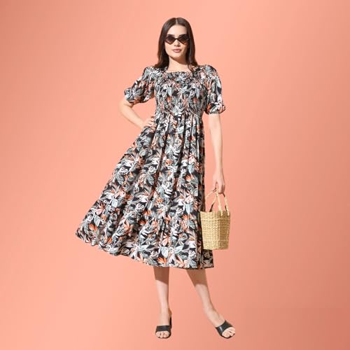 Image of Femvy Women's Polyester Fit and Flare Knee-Length Dress