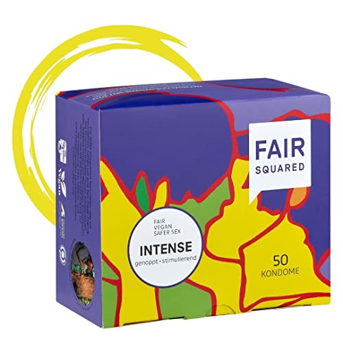 FAIR SQUARED 50 Stück Kondome Intense - Stark Genoppt - Vegan - Naturkautschuk Nachhaltig & Fair - LGBTQ - Mit Noppen für Mehr Extase