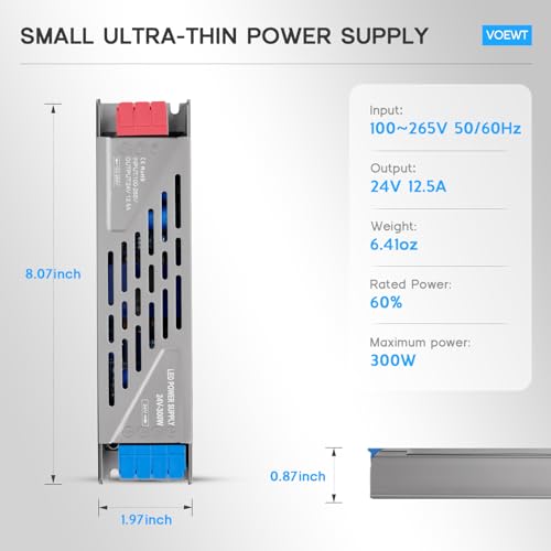 Image of LED Driver 300 Watts Power Supply 100V-265V AC to 24V DC Converter,Quiet and Small Transformer Low Voltage Output for Strip Light,Lamp