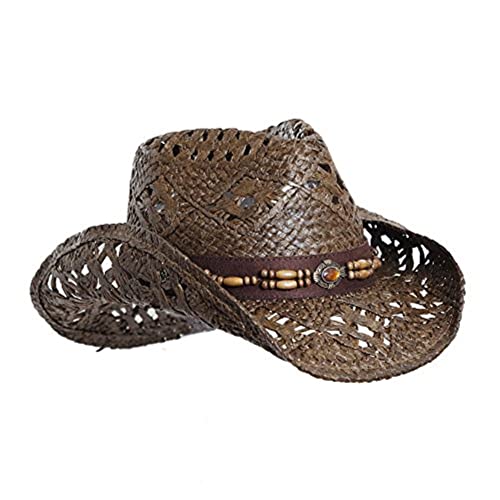 Vamuss Brown Straw Cowboy Hat For Women, Faux Leather, Brown, Size One Size #TOP23