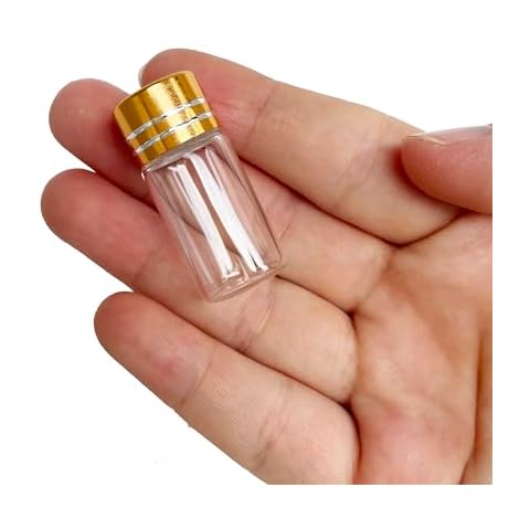 Luo House 10pcs 16x35mm Tiny Mini Small Clear Bottles Glass Vials 3ml with Caps Gold Cover