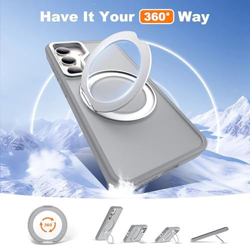 Image of Compatible with Samsung Galaxy S24 Plus Case with 360Rotatable Magnetic Ring Stand Compatible with Mag-Safe Military Protection Matte Translucent Phone Case for Galaxy S24+,Gray