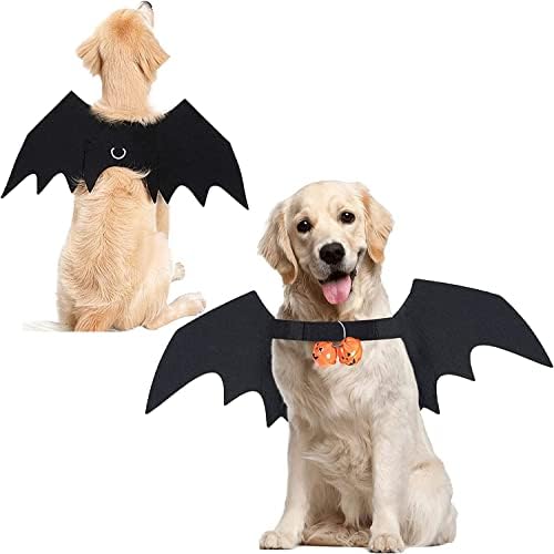 Bowtus Halloween Cat Bat Wings Pet Costume with Pumpkin Bells for Halloween Party Decorations, Cute Puppy Dog and Cat Collar Bat Wings Cosplay Party Dress Up Funny Cool Appare(Small)