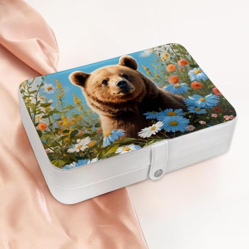 Boîte à bijoux de voyage, le cadeau idéal avec ours mignon et fleur