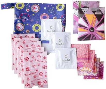 HER-MINE First Period Kit for Girls 10-12 for school - Sanitary Pads, Wipes, Panty Liners, Disposal Bags and Zippered Carry-all Bag (1-Pack with16 Items, Bag Color Varies)