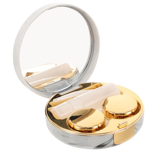 TEHAUX Estuche para Lentes de Contacto Portátil Dorado con Espejo Incorporado Kit de Viaje Mini para Cuidado y Almacenamiento Seguro Organizador Hermético para Lentes de Contacto