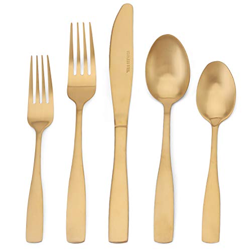 Matte Gold Silverware Set, 20-Piece Stainless Steel Flatware set, Tableware Cutlery Set Service for 4, Utensils for Kitchens, Dishwasher Safe