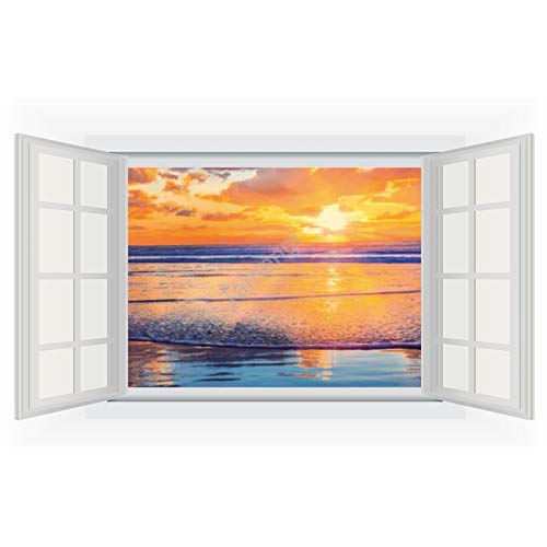 3D Wall Sticker Decal Sunset Beach Scenery Peel and Stick Wall Decals Sticker for Living Room Bedroom Decor 33.5