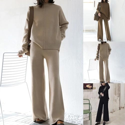 Suéter suelto y pantalones de pierna ancha en un conjunto de punto ideal para el entretiempo 6