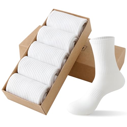 KUANYING Athletic Crew Socks Seamless Anti-pilling Cotton Socks for Men Women (5 Pairs With Present Box)2