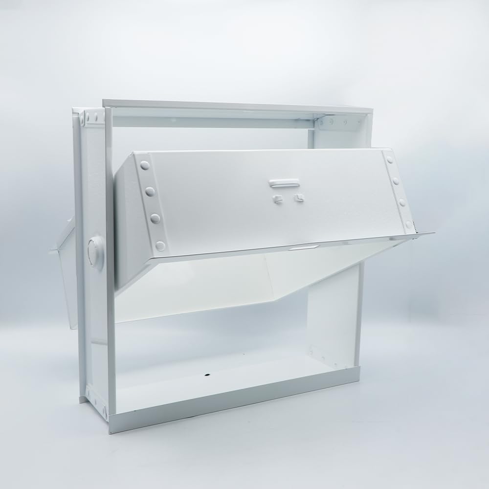 Hoja de ventilación de chapa de acero blanco (328x336x108 mm) para 1 bloque de vidrio (30x30x10 cm) - con mecanismo de tracción