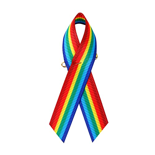 Image of 200 Pieces Rainbow Awareness Ribbons with Safety Pins Grosgrain Ribbon 1.4 * 3 inch