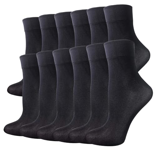 Cityelf 12 Pack Men Silky Socks Ankle Sheer Men Dress Socks Ultra Thin Nylon Sox Summer Cool Crew Socks