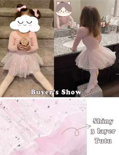 Zaclotre Girls Ballet Tutu Long Sleeve Leotards Dance Dress Ballerina Costume With Skirt Pink Size 4-5 Toddler #TOP5