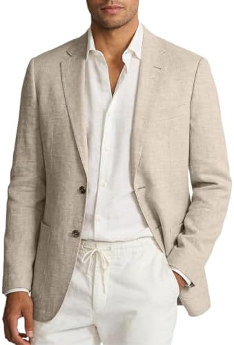 Linen Blazer Men Jacket Casual Blazer for Mens 2 Button Lightweig...
