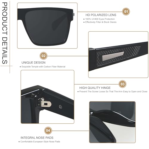 ANDWOOD Square Polarized Sunglasses For Men Women UV Protection Oversized Flat Top Big Shades Fashion Driving Sun glasses3